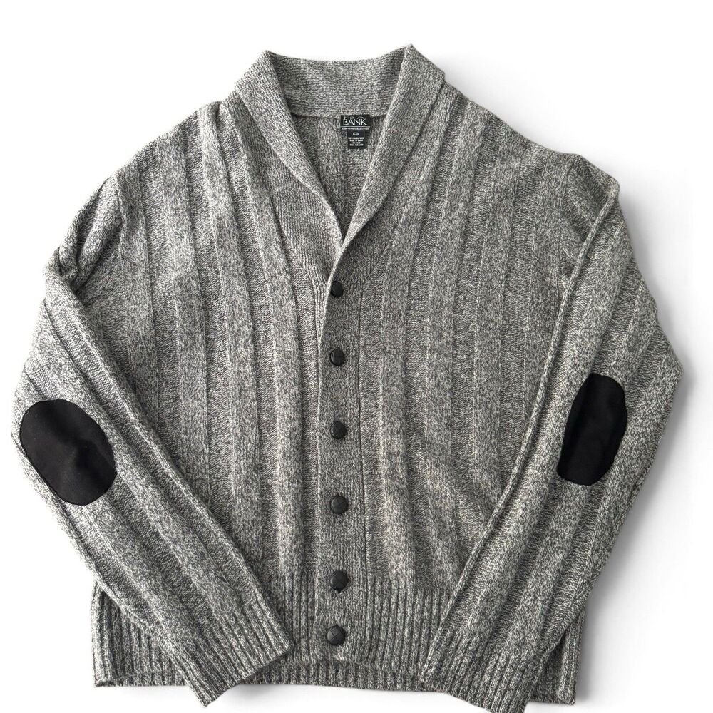 Jos A Bank Executive Collection Cardigan Sweater Men XXL Lambswool Elbow Patches